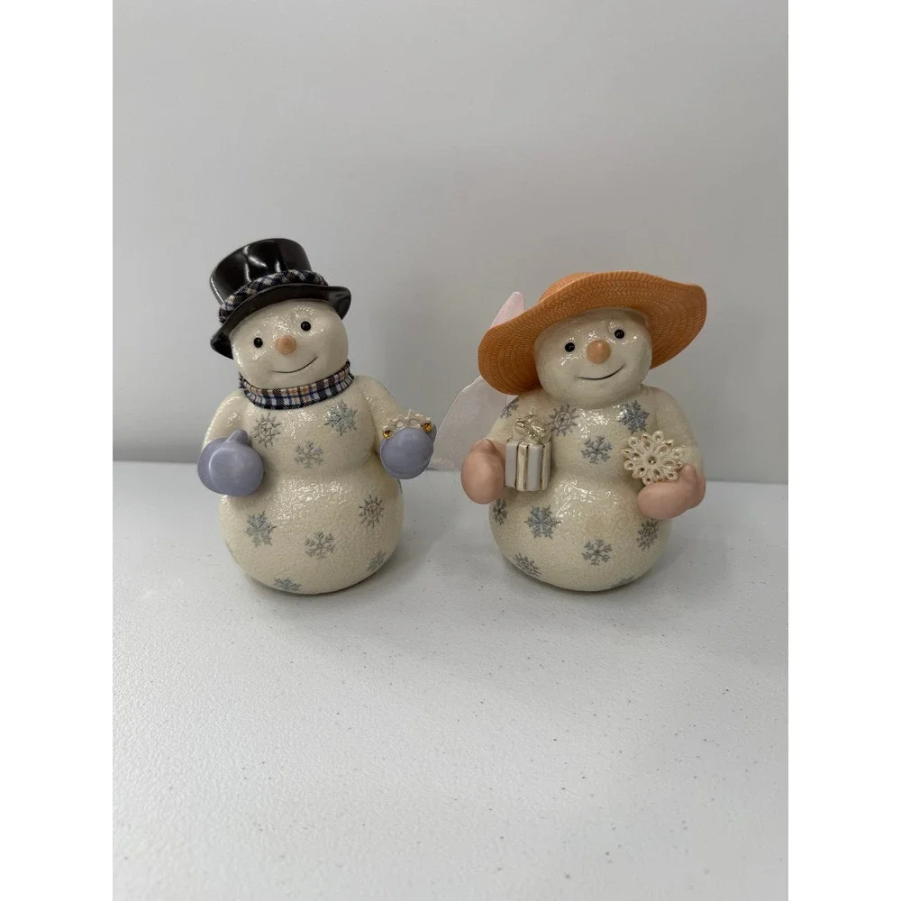 Lenox Lady Snowflake & Jolly Gent Snowman Figurine Set Porcelain Holiday Decor